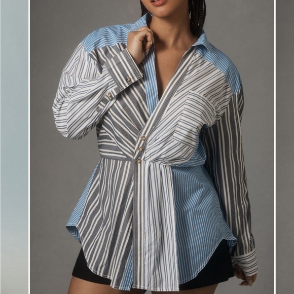 Pilcro Blue and White Striped Button Down Shirt - Picture 5 of 5